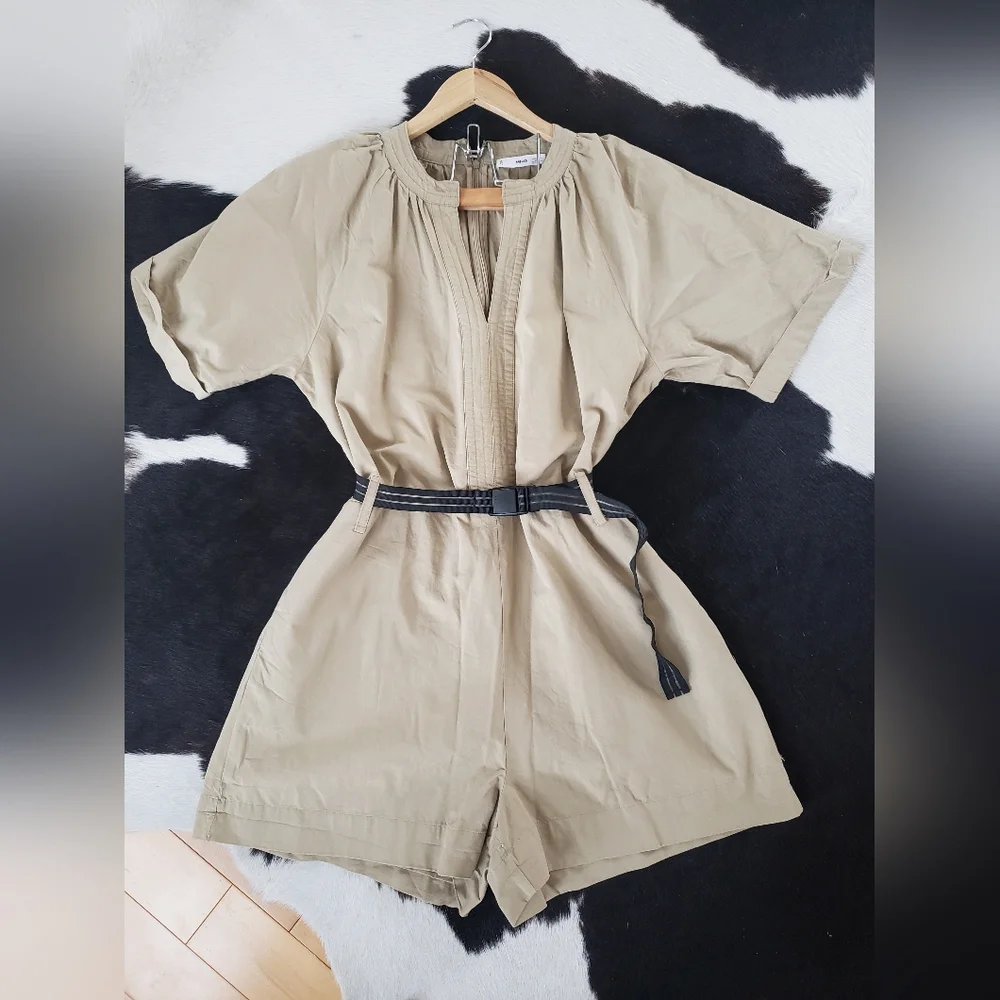 MNG mango khaki safari romper jumpsuit sz L - Picture 5 of 12